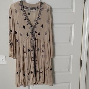 Free People Beige Dress with Black Embroidery